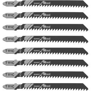 Create idea 20Pcs T111C 8TPI Jigsaw Blade 100mm HCS Jig Saw Blades Set T Shank for Wood Cut Compatible with Bosch Compatible with Dewalt Compatible with Makita Black