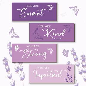 FENCORDAR 4 Pcs Butterfly Wall Decor Girls Room Decor Wooden Purple Wall Decor Positive Butterfly Wall Art Prints Inspirational Gift for Teen Girls Women Room Nursery Bedroom Bathroom(Purple, 10x4)