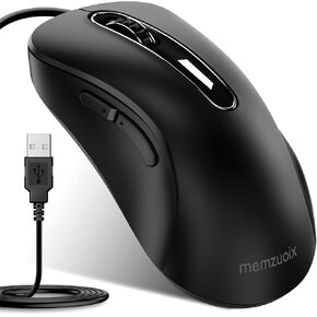 memzuoix Black Wired Mouse, USB Computer Mouse 1200 DPI Mobile Optical Mouse Portable Computer Mice for Laptop, PC, Desktop, MacBook, 5 Buttons