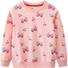 Toddler Girls Sweatshirts Baby Butterfly Crewneck Long Sleeve Shirts Kids Honey Cherry Winter Casual Tops Clothes 2T-7T