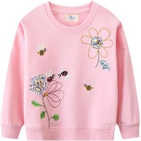 Toddler Girls Sweatshirts Baby Butterfly Crewneck Long Sleeve Shirts Kids Honey Cherry Winter Casual Tops Clothes 2T-7T