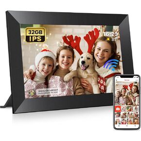 Frameo 10.1" Digital Picture Frame with 32GB Memory White WiFi Electronic Photo Frame 1280 x 800 IPS HD Touch Screen Auto-Rotate Slideshow Wall Mountable Share Photos/Video Remotely Anywhere