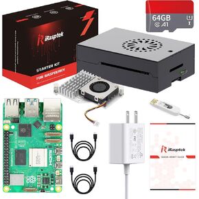 Starter Kit for Raspberry Pi 5 RAM 8GB - 64GB Edition of OS-Bookworm Pre-Loaded(Aluminum Case)