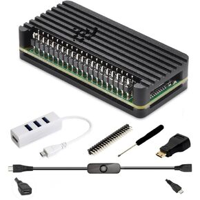 Raspberry Pi Zero Case Kit, iUniker Pi Zero Aluminum Passive Case with Pin Header, OTG Hub, HDMI Adapter, on/Off Switch Cable for Pi Zero 2 w
