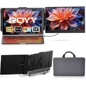 ROYY Laptop Screen Extender Triple Monitor - 15.6" Detachable Portable Monitor 120% sRGB FHD 1080P IPS 235 Degrees Rotation Extra Screen Compatible with Mac Wins Dex Chrome Fits 13-17" Laptop