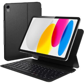 حافظة iPad الجيل العاشر مع لوحة مفاتيح، لوحة مفاتيح بلوتوث لاسلكية لجهاز iPad الجيل العاشر 2022، تنبيه/نوم ذكي، قابلة لإعادة الشحن، QWERTY، حافظة لوحة مفاتيح بمشبك مغناطيسي لجهاز iPad الجيل العاشر 10.9 بوصة