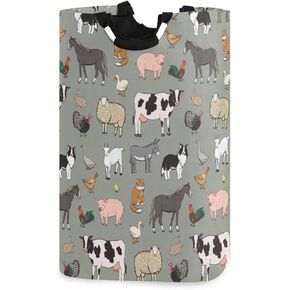 Kigai Farm Animal Laundry Basket Collapsible Large Clothes Hamper Nursery Storage Bin with Handle for Bedroom, Bathroom, Dorm, Kids Room