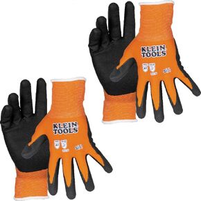 KLEIN TOOLS 60581 Work Gloves, Knit Dipped Cut Resistant ANSI A1 Nitrile Coated Gloves, Nylon-Spandex, Touchscreen Capable, Large, 2-Pair