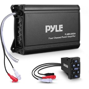 Pyle 4 Channel Waterproof Rated Marine Amplifier, 600 WATT Max Pro Audio Powersports Amp System Kit, Wireless BT Streaming Marine Grade Component Audio, AUX/RCA Input, BT Control Unit
