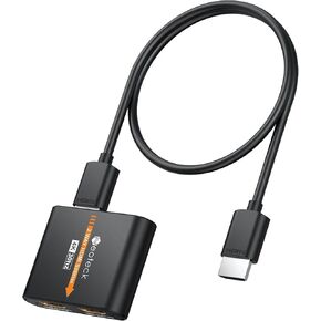 Neoteck 1 in 2 Out HDMI Splitter, 1x2 HDMI Splitter for Dual Monitors Duplicate/Mirror Supports 3D and 4K x 2K(30hz) Audio Video Distributor with 1M HDMI Cable Compatible for HDTV, DVD, PS4, Projector