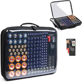 Luxtude Battery Organizer Storage Case, Clear Battery Storage Organizer with Tester, Battery Holder Caddy Organizer Holds 149+ for Most Types of Batteries (Case Only, Batteries are Not Included)