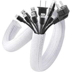 AGPTEK Cable Sleeve Cover, 6.6ft - 1.5 inch Cord Management Wire Organizer Under Desk, Home Office Computer Wire Cover Hider Cord Protector, Protect Pet Cat Dog from Chewing, White