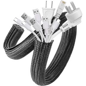 AGPTEK Cable Sleeve Cover, 10ft - 1.5 inch Cord Management Wire Organizer Under Desk, Home Office Computer Wire Cover Hider Cord Protector, Protect Pet Cat Dog from Chewing, Black