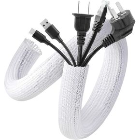 AGPTEK Cable Management Sleeve Cover, 10ft - 1 inch Cord Management Wire Organizer Under Desk, Home Office Computer Wire Cover Hider Cord Protector, Protect Pet Cat Dog from Chewing, White