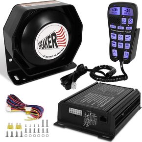Emergency Police Siren 200W Multi-Tones PA System Slim Speaker Sirens with Handheld Controller & Mic Microphone Warning Electronic Alarm Horn Kit for Tow Truck Car Vehicles Pickup UTV ATV POV RV