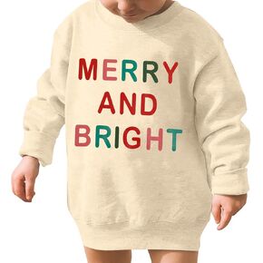 Baby Boy Girl Christmas Sweatshirt Merry and Bright Letter Print Sweater Kids Casual Long Sleeve Crewneck Pullover