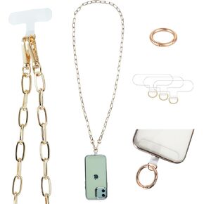 Crossbody Phone Lanyard Chain Shoulder Cell Phone Strap Phone Charm Neck Chain Phone Holder 3 Pad Patche Tether Universal for iPhone 15 Pro Max 14 13 12 11 Samsung S24 Flip 5 Google Moto Gold in Kuwait