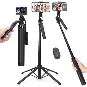 70" Selfie Stick Phone Tripod with Rechargeable Remote,Portable Extendable 3 in 1 Cell Phone Tripod Stand for Video Recording,Travel Selfie Stick Tripod for iPhone and Android