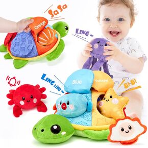 Montessori Toys for Babies 6-12 Months - Baby Activity Color Sorting Matching Soft Crinkle Toys Fine Motor Skills Stuffed Animals Learning Toys Infant Sensory Toys for Babies 6 9 12 18 Months Gifts