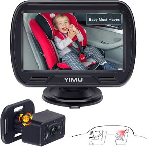 YIMU 720P Rear Seat Baby Car Camera, Car Headrest Quick-Install Camera, Crystal Clear Eye Friendly Night Vision, 360° Rotatable Car Baby Monitor - KB41
