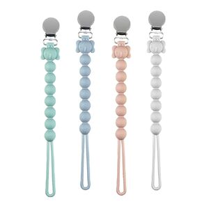 4Pcs Pacifier Clip, Silicone Pacifier Clip for Boys Girls, Flexible One-Piece Pacifier Holder Clip with Wooden Clips, Baby Shower and Birthday Gift