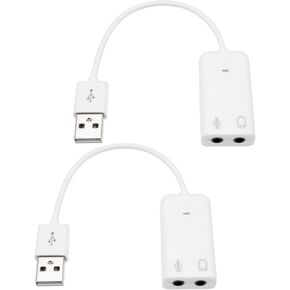 2pcs USB Sound Card Adapter 7.1 Channel External Audio Adapter Stereo Sound Card Converter 3.5mm AUX Microphone Jack Compatible with Raspberry Pi