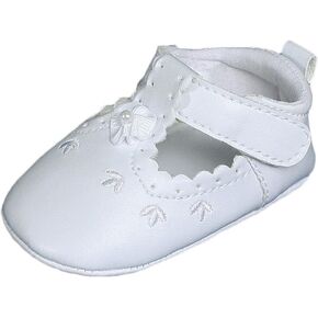 Baby Girls All White Faux Leather Mary Jane Crib Shoe with Perforation Accents