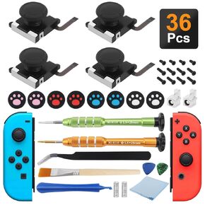 Joycon Joystick Replacement 4 Pack Repair Kit for Fix Drift Joycon Controller Replacement Repair Tool Kit for Switch, Switch Lite & Switch OLED Controller Thumb Stick Y1.5 Screwdrivers (36 Pcs Set)