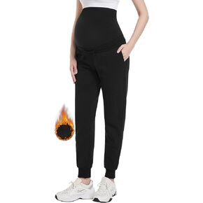 Foucome Maternity Fleece Lined Pants Winter Thermal Pregnancy Joggers Comfy Casual Sweatpants