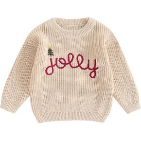 Lesimsam Toddler Baby Boy Girl Christmas Outfit Embroidery Knit Sweater Oversized Knitted Sweatshirt Pullover Winter Clothes
