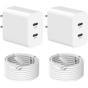 iPhone 16 Pro Max Charger Fast Charging,2 Pack 20W Dual Port USB C Charger Block with 2 Pack 10FT Long USB C to C Charging Cord Compatible for iPhone 16 Pro Max/16 Pro/16 Plus,Samsung Galaxy