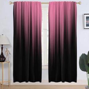 AAtter Pink and Black Window Curtains for Kitchen Ombre Abstract Striped Girls Women Art Fun Small Short Home Living Room Bedroom Bathroom Drapes Treatment Tiers Fabric 1 Pair, 27.5" W x 39" L, Modern