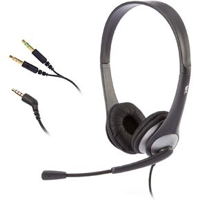 Cyber Acoustics Stereo Headset (AC-204), 3.5mm Stereo & Y-Adapter, Home, K12 School Classroom and Education