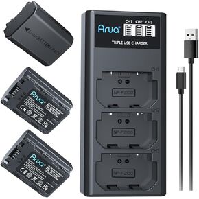 Arua 3-Pack NP-FZ100 Battery 2500mAh with 3-Slot LCD Charger Compatible with Sony Alpha A7 III A7R III A9 Alpha 9 A7R3 A6600 A7R IV Alpha A9 II Alpha 9R A9R Alpha 9S Camera