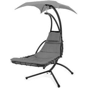 Garden Winds Custom Fit Replacement Canopy Top Cover Compatible with The Best Choice Products Sky1831 Hanging Curved Chaise Lounge Chair - Upgraded Performance RipLock 350 Fabric - Slate Gray