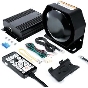200W 12V 37 Tone Emergency Siren PA System, Slim Speaker Horn with Handheld Remote Control and Microphone for Emergency Vehicles Police Car Firefighter Ambulance SUVs
