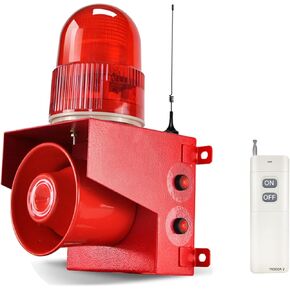 Wireless Emergency Strobe Siren Alarm Waterproof Outdoor Security Siren (120dB, 1640ft Remote Control, 12 Tone) for Industry Business Home Shop Hotel School
