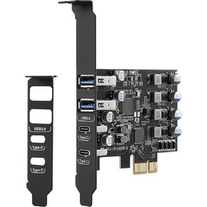 USB PCIE Card 25W Power Delivery, PCI Express 4 Port (2 x Type C, 2 x Type A) PCIe USB 3.0 Fast Charging Card Expansion Card with Low Profile Bracket