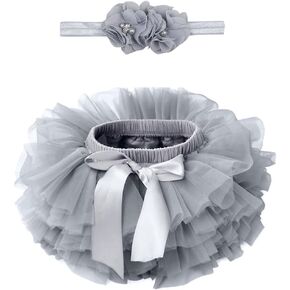 AGQT Baby Girls Soft Fluffy Tutu Skirt with Diaper Cover,Toddler Girl Tutu Skirt Sets with Flower Headband 0M-3T