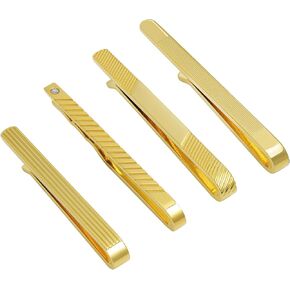 Tie Clip for Men Set, 4 Pack Gold Tie Pins and Clips for Men, Unique Tie Bar Tie Pinch Tie Clasp Ideal for Father's Day Gift, Wedding Anniversary, Business, Skinny Ties, Regular Ties