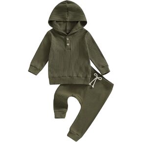 fhutpw Baby Girl Boy Clothes Long Sleeve Knitted Cotton Hoodie & Pants Sets Infant 3 6 12 18 Months Fall Winter Outfits