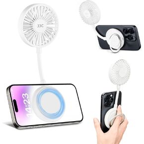 Magnetic Cell Phone Fan,3 Speeds Mini Personal Fan with Flexible Angle Design & Phone Ring,USB Desk Fan for iPhone 15 14 13 12 Pro Max Plus,Mag-Safe Case & All Phones,Portable Summer Outdoor Phone Fan