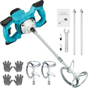 Electric Handheld Cement Mixer, Portable Mortar Mixer，110V Handheld Mud Mixer for Motar,2600W Electric Concrete Mixer with 6 Speed,Paint, Grout, Plaster, Thinset,Fodder Stirring Tool（Blue）