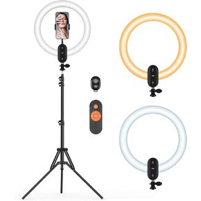12 inch Ring Light 2800mAh Rechargeable, LED Circle Selfie Ringlight Cordless with 63" Tripod Stand/Phone Holder/Remote for Live Stream/Makeup/Video Recording/Tiktok/YouTube/Podcasting/Vlogging