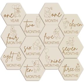 Winnie Baby Announcement Sign Newborn Sign Wooden Hexagon Announcement Sign For Photo Prop Baby Shower Nursery Gift（12PCS） in Kuwait