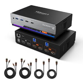 TESmart 8K@60Hz HDMI KVM Switch 2 Monitors 2 Computers USB 3.0, HDMI KVM Switch Dual Monitor 4K@144Hz for Gaming Dock, Support EDID, Gigabit Network, Hotkey Switch, Audio & Mic with All Input Cables
