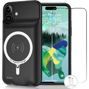 Wireless Charging Case for iPhone 16 Plus, 12000mAh High Capacity Portable Rechargeable Battery Case Qi Wireless Charging with iPhone 16 Plus(6.7 inch) Extended Battery Charger Case (Black)