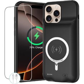 Battery Case for iPhone 16 Pro Max , 12000mAh Protective Charging Case with Wireless Charging Compatible with iPhone 16 Pro Max (6.9 inch) Rechargeable Battery Pack Charger Case with Carplay (Black)