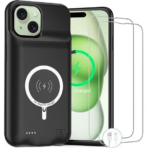 Battery Case for iPhone 15 , Newest 10000mAh Rechargeable Portable Charging Case with Wireless Charging Compatible for iPhone 15 (6.1 inch) with Carplay Extended Battery Pack Charger Case (Black)