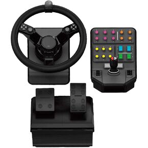 مجموعة المعدات الثقيلة Logitech G Farm Simulator (الجيل الثاني)، وحدة التحكم في عجلة القيادة لمحاكاة المزرعة 19 (أو أكبر)، العجلة، الدواسات، سطح التحكم في اللوحة الجانبية للمركبة للكمبيوتر الشخصي/PS4 (متجدد) in Kuwait